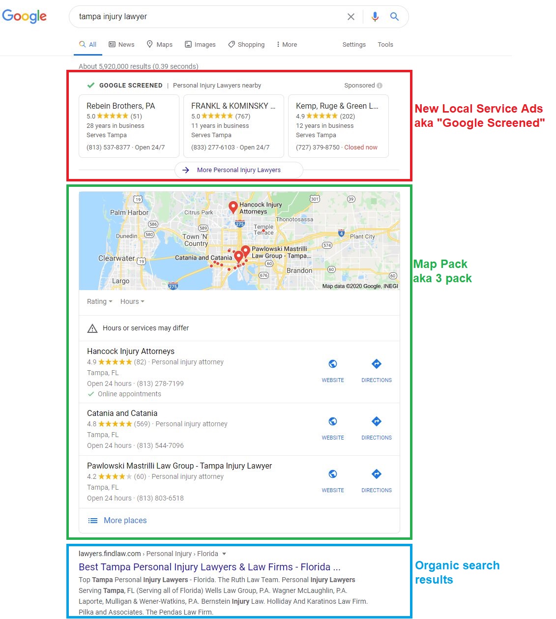 screenshot of google screened for personal injury lawyers