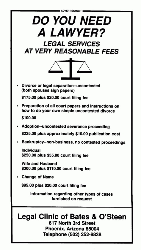 Bates vs Arizona attorney advertising