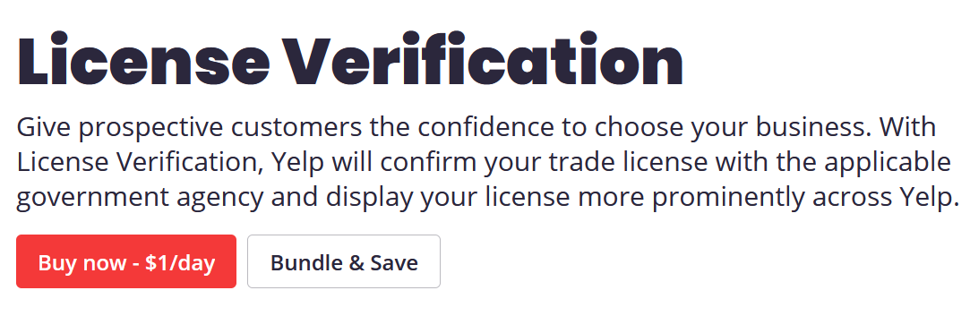 yelp license verification screenshot