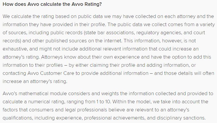 avvo ratings defined by avvo